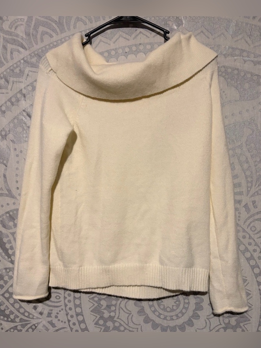 ✨ By Anthropologie Cream Off-The-Shoulder Cowl Neck Knit Sweater | Size Small ✨